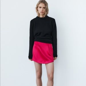 Zara Satin Effect High Waist Skirt Neon Pink